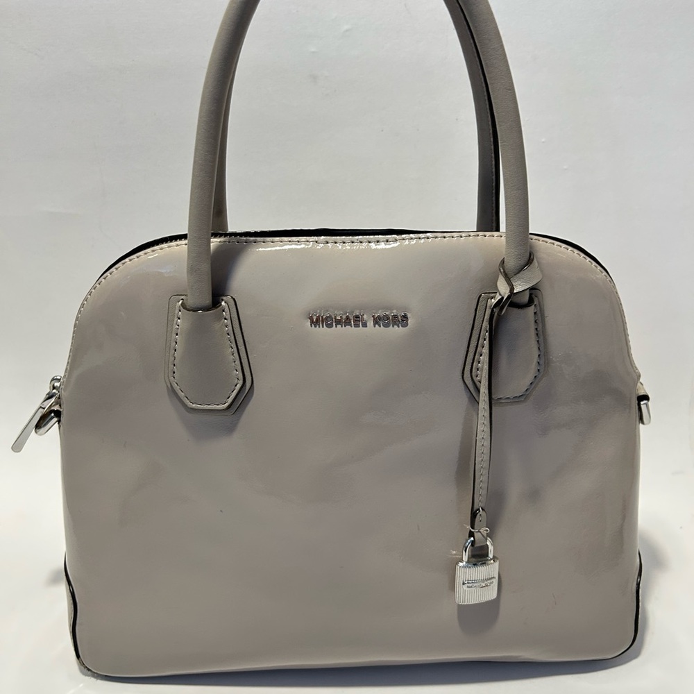 Michael Kors Patent Satchel in Light Taupe